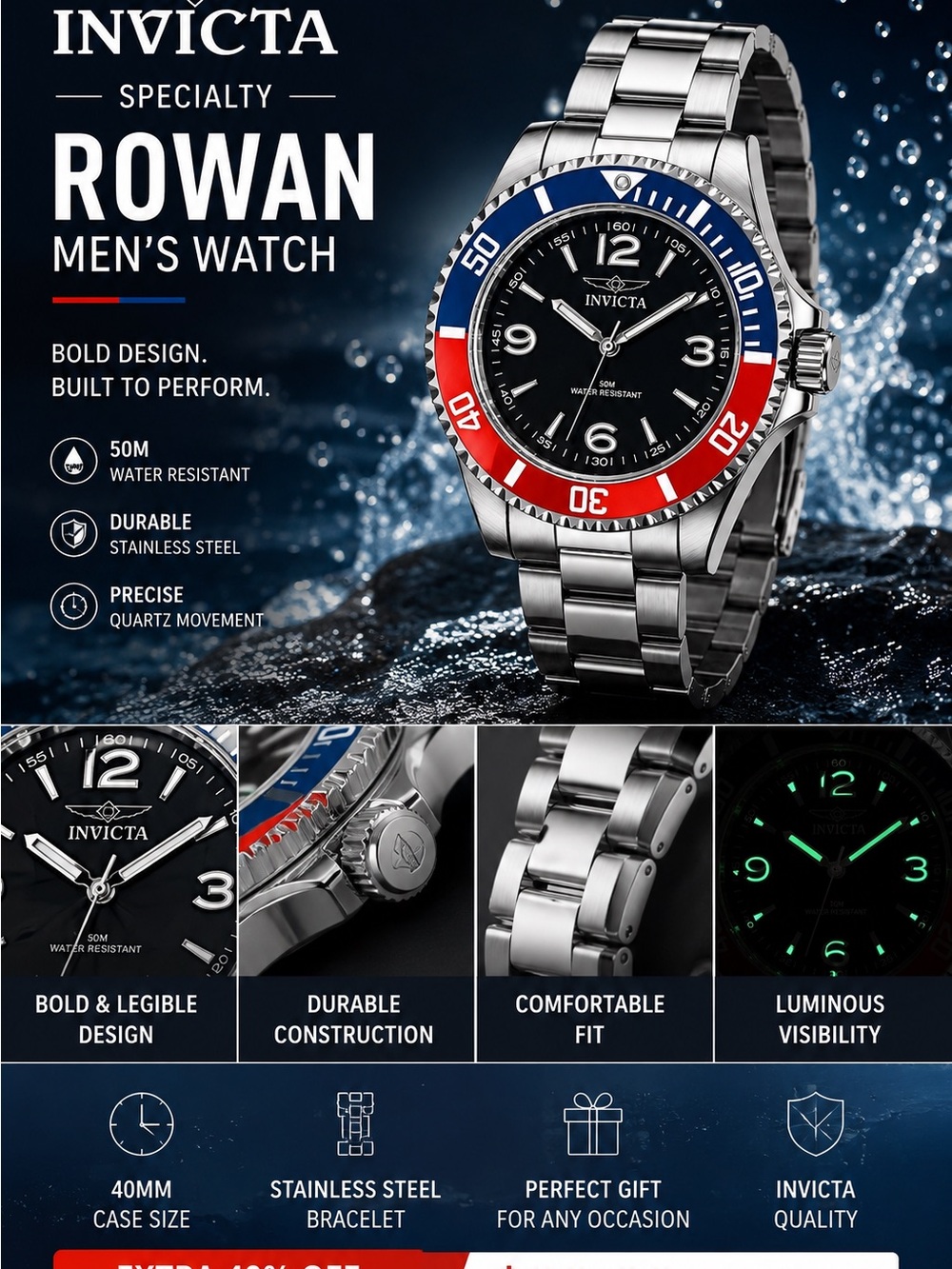 Invicta Specialty Rowan Men's Watch - 40mm. Steel